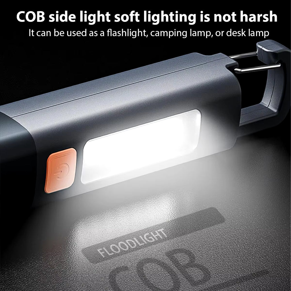 Strong Lighting ABS Flashlamp USB Charging Portable Outdoor Small Flashlight Camping Hanging Lamp Telescopic Focus COB Side Lamp