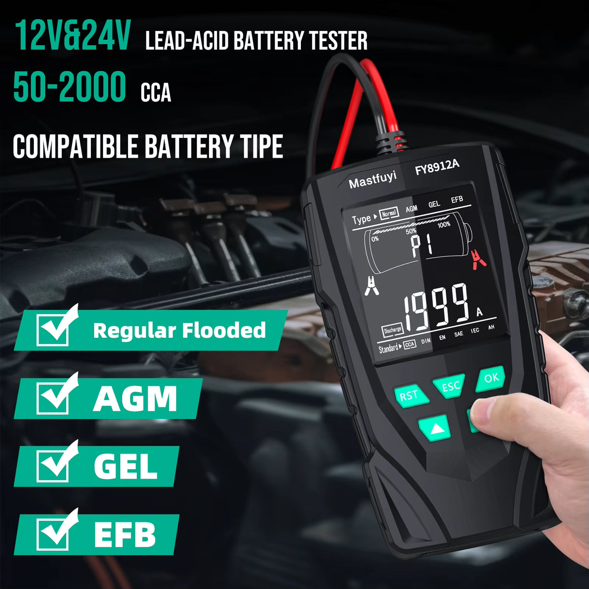 FY8912A Car Battery Tester 12V 24V Car Motorcycle Truck Battery Monitoring, Battery Load, Battery Capacity Tester
