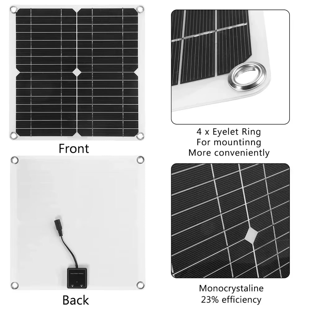 50W Solar Panel 18V Solar Power Supply with 2 USB Port for Outdoor Phone RV Car PAD Battery Charging Waterproof Power Bank