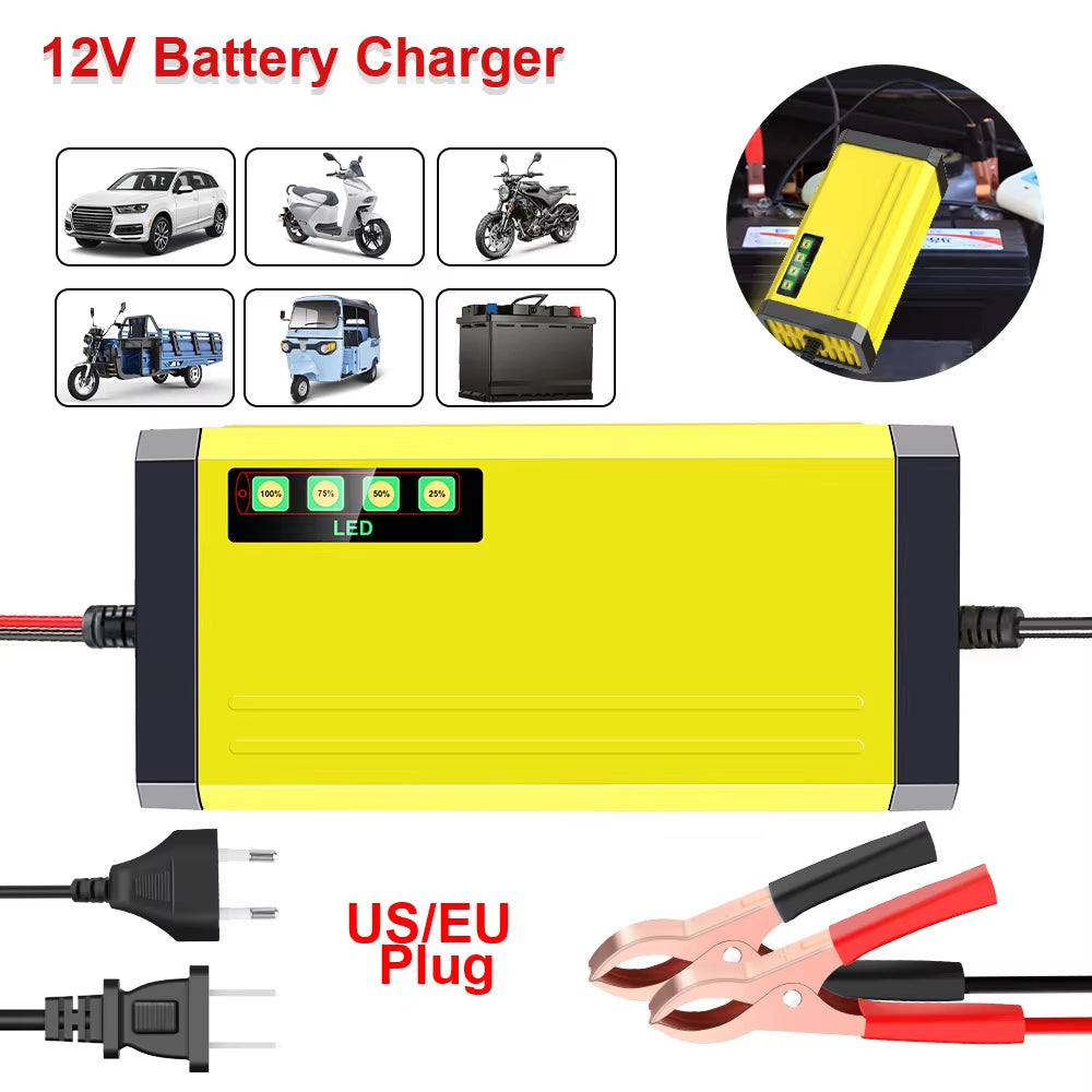 220V Power Puls Repair Charger Car Battery Charger 12V 2A LED Display Moto Truck Battery Charger Wet Dry Lead Acid Battery