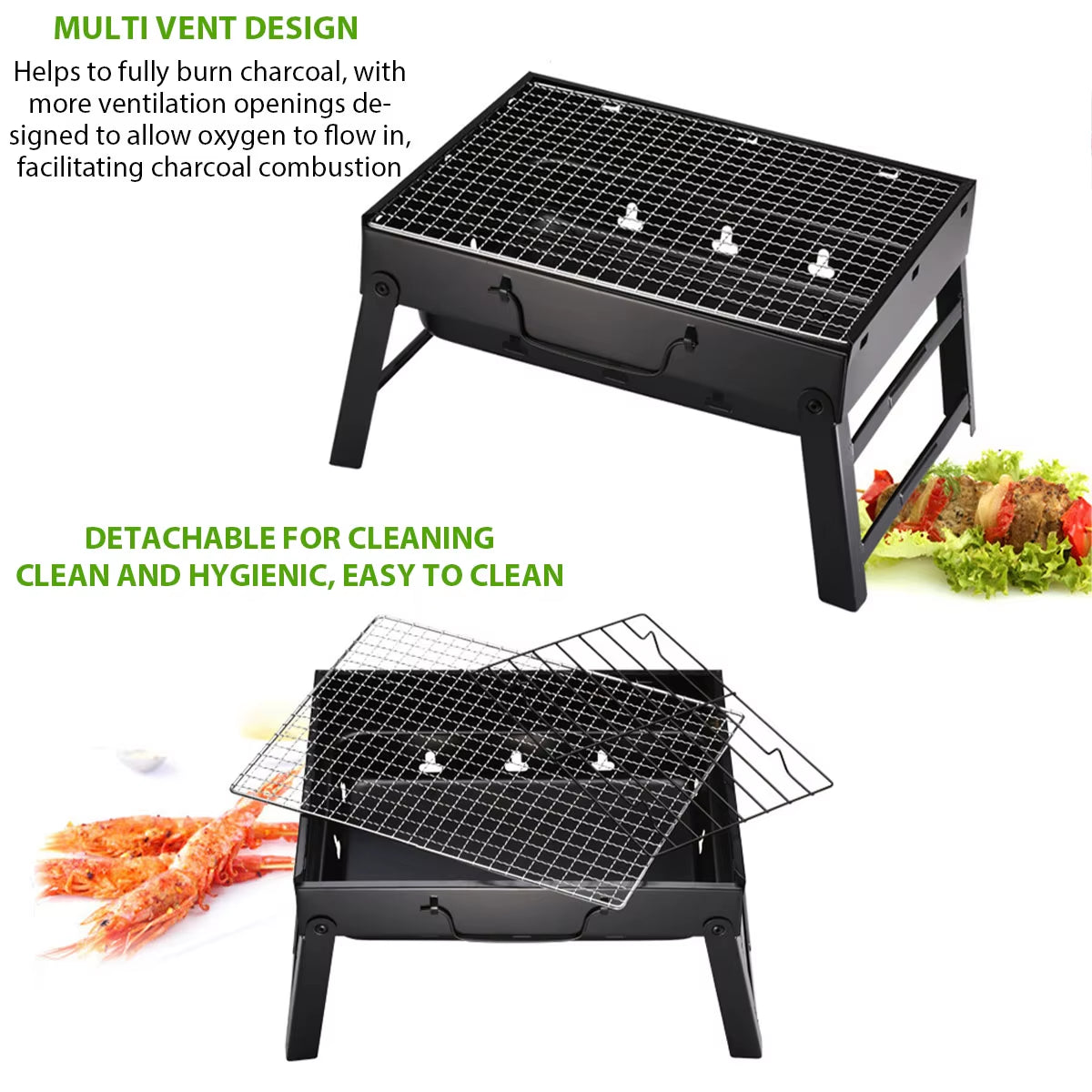 Portable BBQ Charcoal Grill Stainless Steel Small Mini BBQ Tool Kit Outdoor Cooking Camping Picnic Beach Portable BBQ
