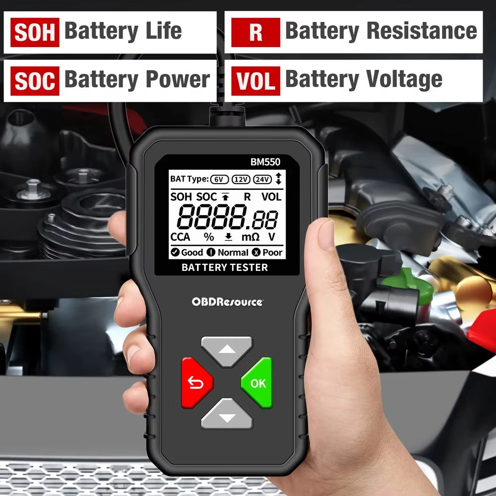 Car Battery Tester 100-2000 CCA Car Battery Tool 6V 12V 24V Car Battery Tester Car Battery Analyzer BM550 Battery Testing Tool