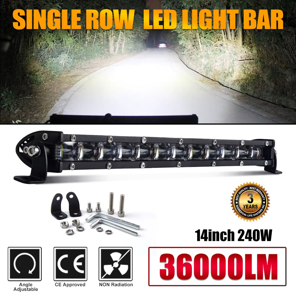 14/20Inch Slim Spot LED Bar off Road 12V 24V LED Light Bar/Work Light for Car 4X4 Truck ATV SUV Boat Lada Barra LED Light Bar