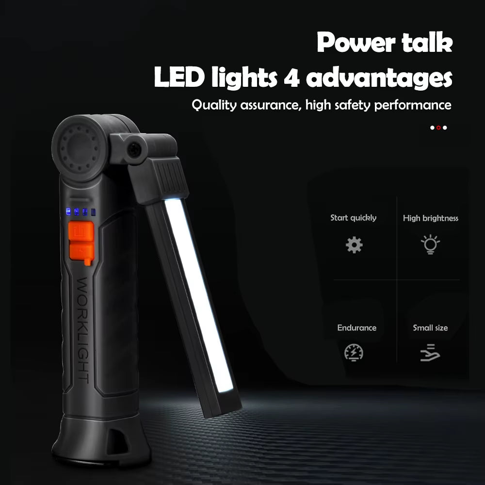Portable COB Worklight Camping Flashlight 4 Modes Magnetic Rechargeable LED Emergency Repair Camping Torch Light Rotatable Hook