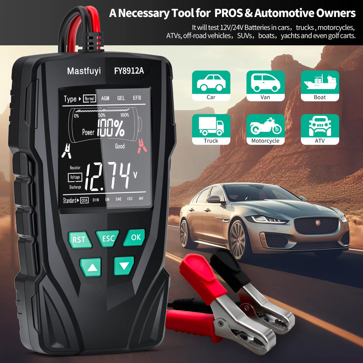 FY8912A Car Battery Tester 12V 24V Car Motorcycle Truck Battery Monitoring, Battery Load, Battery Capacity Tester