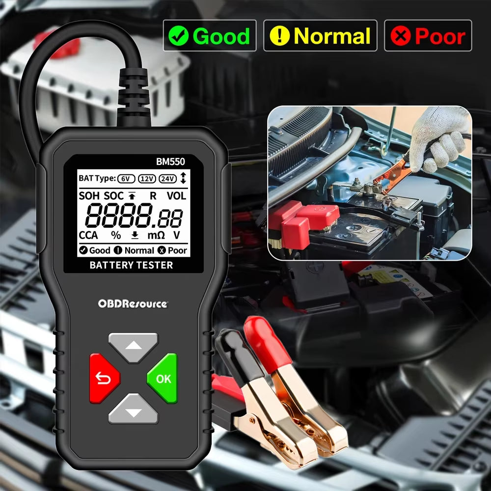Car Battery Tester 100-2000 CCA Car Battery Tool 6V 12V 24V Car Battery Tester Car Battery Analyzer BM550 Battery Testing Tool