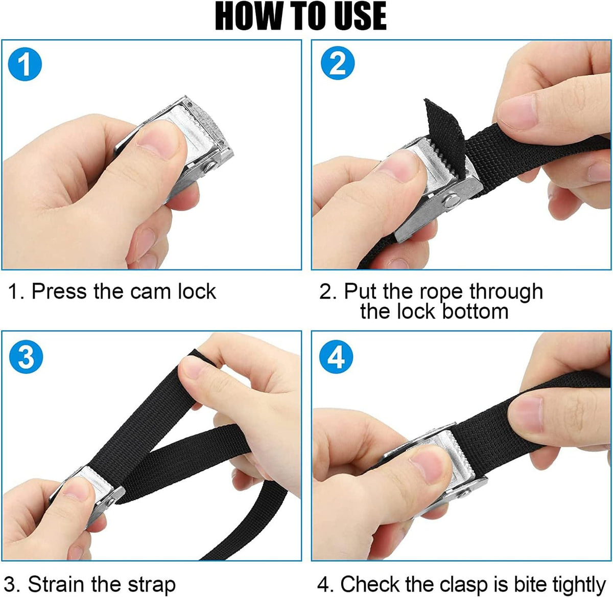 Tie down Straps, 4PK 9.8Ft X 0.98In(300X2.5Cm) Lashing Strap Cam Buckle Straps Adjustable Retaining Ratchet Straps for Vans, Bicycle, Trailer, Motorcycle, SUP, Kayak, Surfboard, Luggage